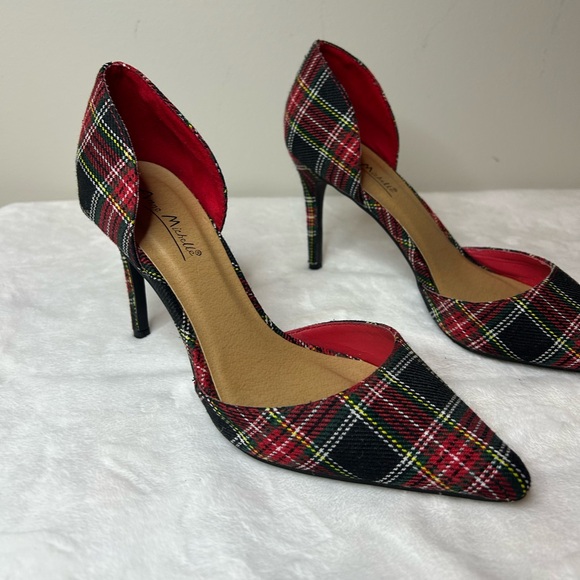 Anne Michelle Shoes - Anne Michelle Red Tartan Plaid Heels with Pointed Toe Size 7